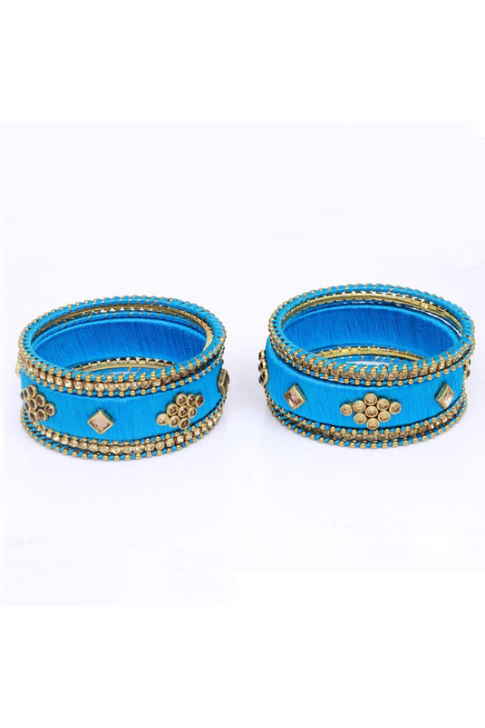 Sky Blue Handmade Silk Thread Designer Bangles For Function