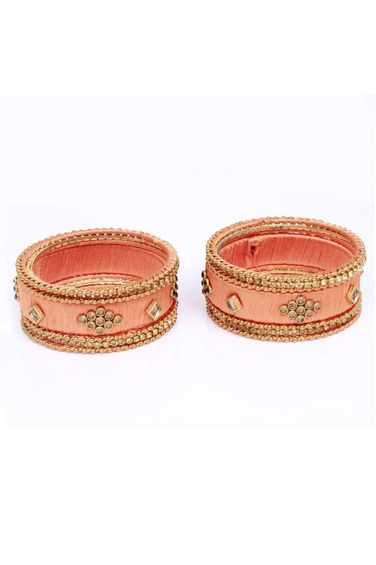 Fancy Handmade Silk Thread Peach Designer Bangles