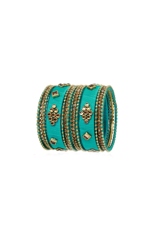 Designer Silk Thread Handmade Bangle Jewellery In Cyan