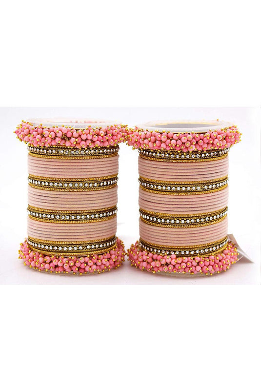 Designer Silk Thread And Pearl Beaded Handmade Bangle Jewellery In Pink