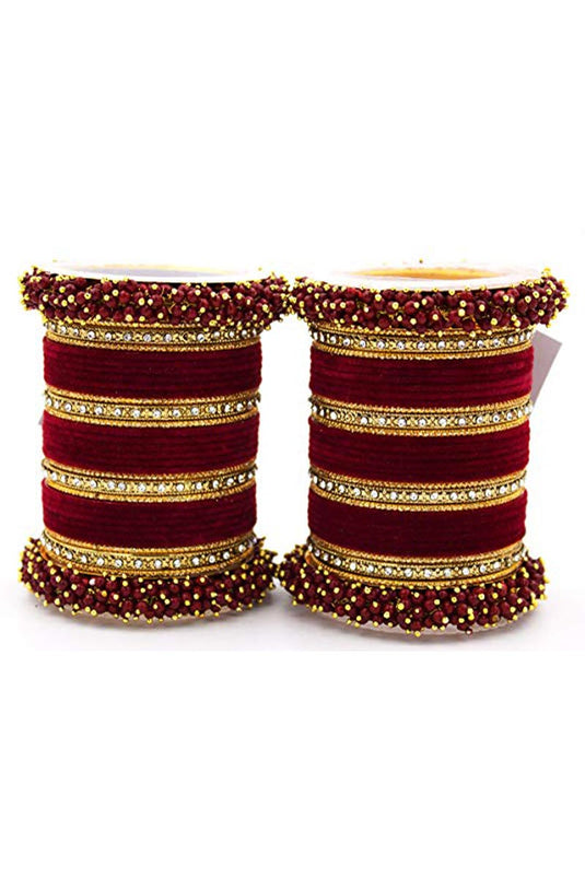 Designer Silk Thread And Pearl Beaded Handmade Bangle Jewellery In Maroon