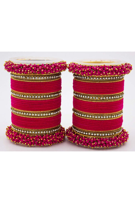 Designer Silk Thread And Pearl Beaded Handmade Bangle Jewellery In Dark Pink