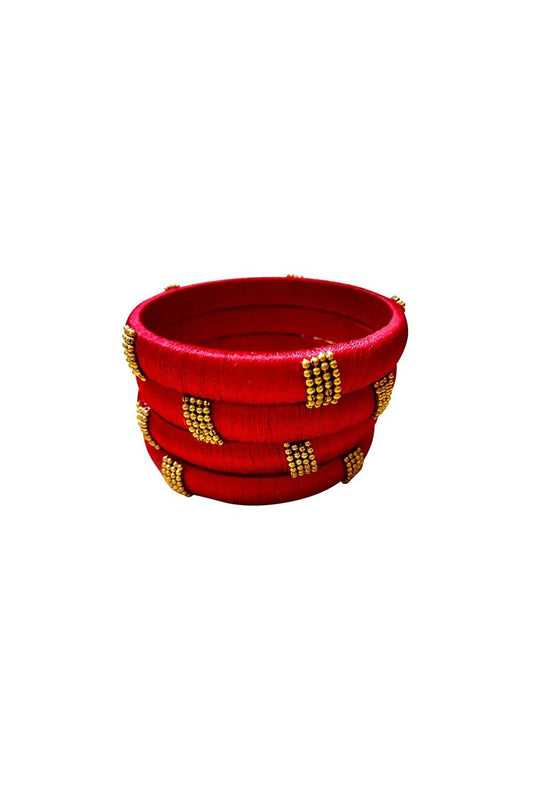 Designer Red Customized Silk Thread Classy Bangles Set