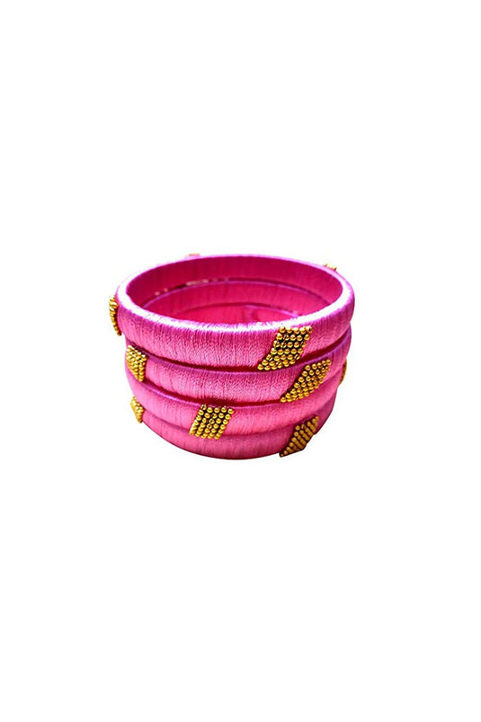 Designer Pink Handmade Silk Thread Stylish Bangles Set