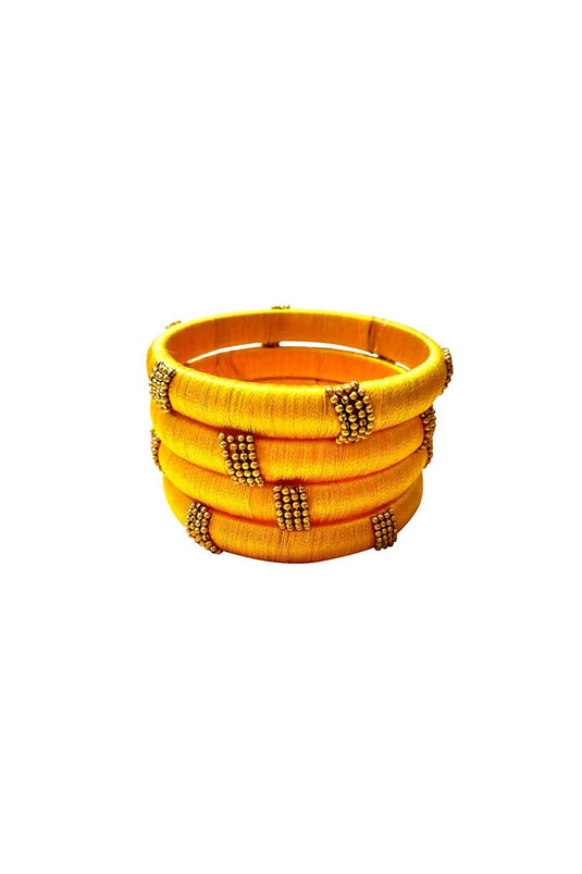 Customized Designer Silk Thread Classy Bangles Set In Mustard