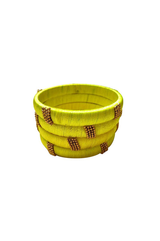 Customized Designer Silk Thread Classy Bangles Set In Yellow