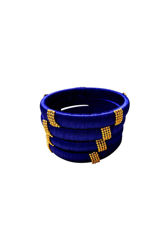 Customized Designer Silk Thread Classy Bangles Set In Blue