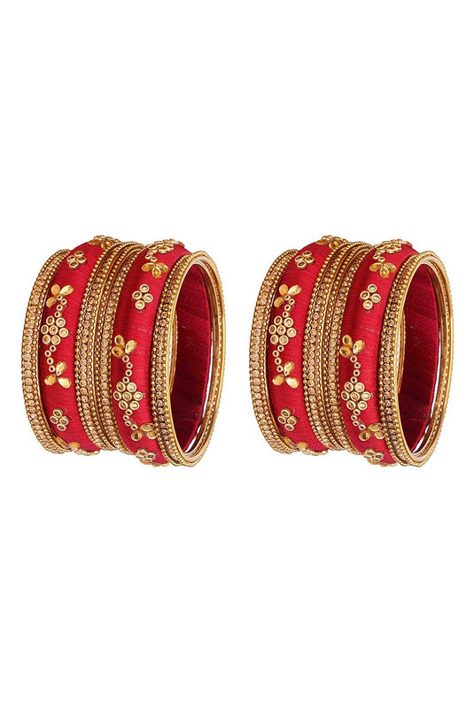 Classy Customized Designer Silk Thread Bangles Set In Maroon