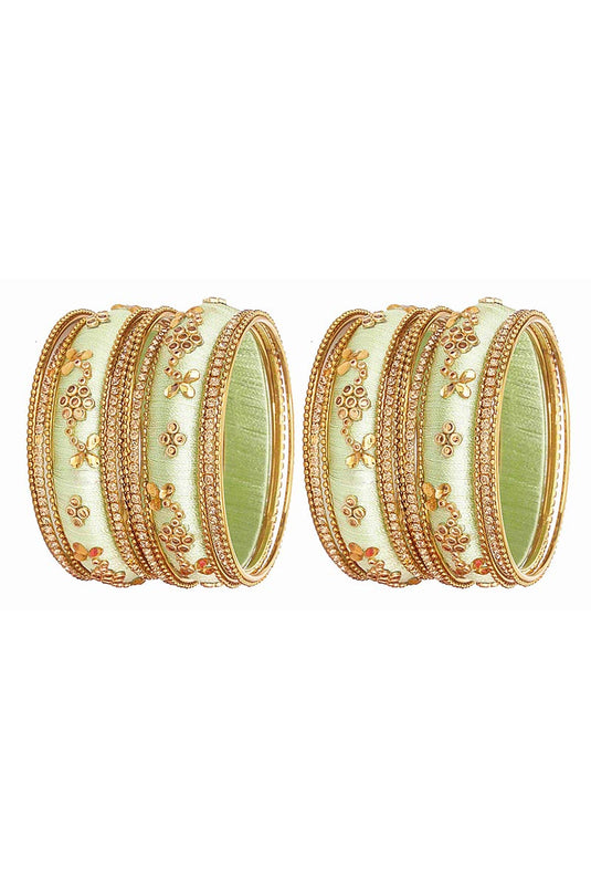 Designer Sea Green Handmade Stylish Silk Thread Bangles Set