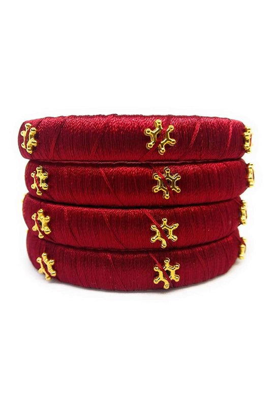 Maroon Color Silk Thread Customized Handmade Bangle Set