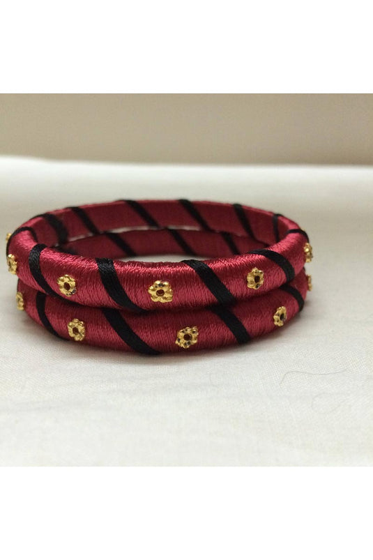 Silk Thread Handmade Customized Bangle Set In Maroon