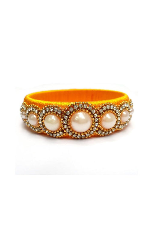 Silk Thread Handmade Customized Patla Bangle In Yellow