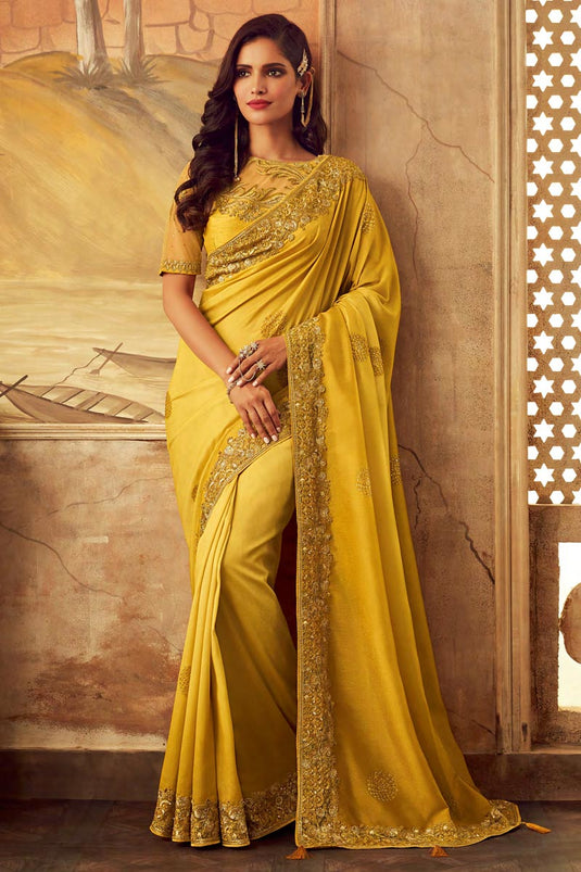 Silk Sarees : Mustard yellow soft lichi silk jacquard weaving ...